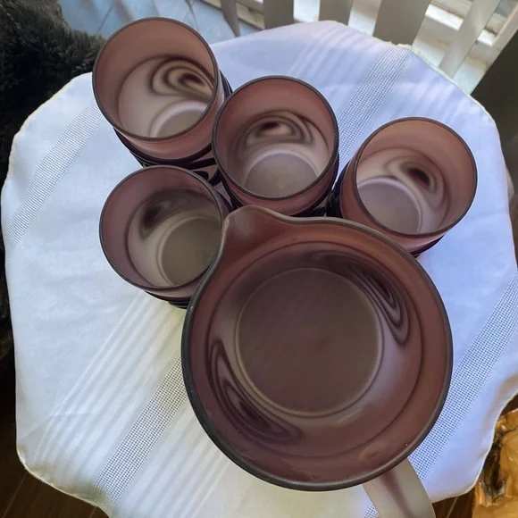 A  five piece set of purple art glass pitcher and glasses - Picture 16 of 16